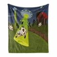 thumbnail image 1 of Cartoon Soft Flannel Fleece Throw Blanket, Farm Warehouse Grass Fences Cow Alien Abduction Funny Comics Image Artwork Print, Cozy Plush for Indoor and Outdoor Use, 50" x 60", Multicolor, by Ambesonne, 1 of 6