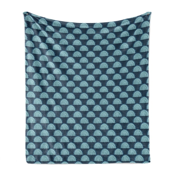Cartoon Soft Flannel Fleece Throw Blanket, Fish Scale Inspired Half Circular Shape Pattern with Small Arches, Cozy Plush for Indoor and Outdoor Use, 50" x 70", Slate Blue Baby Blue, by Ambesonne