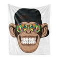 thumbnail image 1 of Cartoon Soft Flannel Fleece Throw Blanket, Fun Hipster Monkey with Colorful Sunglasses and Hat Rapper Hippie Ape Art, Cozy Plush for Indoor and Outdoor Use, 70" x 90", Brown Black White, by Ambesonne, 1 of 5