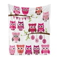 thumbnail image 1 of Cartoon Soft Flannel Fleece Throw Blanket, Girl Baby Shower Themed Owls and Branches Animal Characters, Cozy Plush for Indoor and Outdoor Use, 60" x 80", Purple Pink Brown, by Ambesonne, 1 of 5