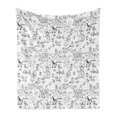 thumbnail image 1 of Cartoon Soft Flannel Fleece Throw Blanket, Hand Drawn Childish Doodle Childhood Theme Joyful Fairytale Landscape, Cozy Plush for Indoor and Outdoor Use, 60" x 80", White Black, by Ambesonne, 1 of 5