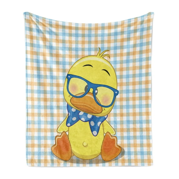 Cartoon Soft Flannel Fleece Throw Blanket, Hipster Boho Baby Duck Dotted Bow Cool Free Smart Geese Design, Cozy Plush for Indoor and Outdoor Use, 50" x 70", Orange Yellow Blue, by Ambesonne