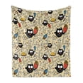 thumbnail image 1 of Cartoon Soft Flannel Fleece Throw Blanket, Hungry Owls Lots of Bones and Chunks of Meat Eating Drawing Sketch, Cozy Plush for Indoor and Outdoor Use, 60" x 80", Black Multicolor, by Ambesonne, 1 of 6