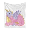 thumbnail image 1 of Cartoon Soft Flannel Fleece Throw Blanket, Illustration of Lady Dragon Mythical Fairytale Fantasy Animal, Cozy Plush for Indoor and Outdoor Use, 50" x 70", Pale Pink Lavender, by Ambesonne, 1 of 5