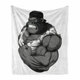 thumbnail image 1 of Cartoon Soft Flannel Fleece Throw Blanket, Image of Big Gorilla Like as Professional Athlete Bodybuilding Gym Animal, Cozy Plush for Indoor and Outdoor Use, 50" x 70", Black White Grey, by Ambesonne, 1 of 6