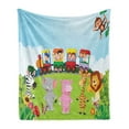 thumbnail image 1 of Cartoon Soft Flannel Fleece Throw Blanket, Kids Nursery Design Happy Children on a Choo Train Safari Animals Artwork, Cozy Plush for Indoor and Outdoor Use, 60" x 80", Multicolor, by Ambesonne, 1 of 6