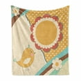 thumbnail image 1 of Cartoon Soft Flannel Fleece Throw Blanket, Little Bird with a Giant Flower on a Dotted Background Retro Inspired Print, Cozy Plush for Indoor and Outdoor Use, 50" x 60", Multicolor, by Ambesonne, 1 of 6