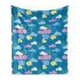 thumbnail image 1 of Cartoon Soft Flannel Fleece Throw Blanket, Nursery Style Fluffy Clouds with Polka Dots, Cozy Plush for Indoor and Outdoor Use, 50" x 70", Sea Blue Pastel Yellow, by Ambesonne, 1 of 6
