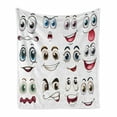 thumbnail image 1 of Cartoon Soft Flannel Fleece Throw Blanket, Smiling Face and Cartoon Hand Drawing Image with Positive Face Expressions, Cozy Plush for Indoor and Outdoor Use, 50" x 60", Multicolor, by Ambesonne, 1 of 6