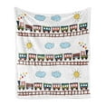 thumbnail image 1 of Cartoon Soft Flannel Fleece Throw Blanket, Style Train and Tracklines on Sunny Day Hand Drawn Sun and Clouds Flowers, Cozy Plush for Indoor and Outdoor Use, 50" x 70", Multicolor, by Ambesonne, 1 of 5
