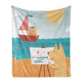thumbnail image 1 of Cartoon Soft Flannel Fleece Throw Blanket, Summer Vacation with Captain Cat and Painter Dog in Hawaii Funny Animals, Cozy Plush for Indoor and Outdoor Use, 50" x 70", Multicolor, by Ambesonne, 1 of 5