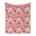 thumbnail image 1 of Cartoon Soft Flannel Fleece Throw Blanket, Teapots Cups with Polka Dots Patterns Cherries Cakes Tea Coffee Pattern, Cozy Plush for Indoor and Outdoor Use, 50" x 70", Pink Orange and Red, by Ambesonne, 1 of 5