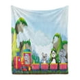 thumbnail image 1 of Cartoon Soft Flannel Fleece Throw Blanket, Various Animals Riding on Train in the Park with Mountains Illustration, Cozy Plush for Indoor and Outdoor Use, 50" x 70", Multicolor, by Ambesonne, 1 of 5