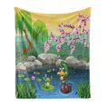 thumbnail image 1 of Cartoon Soft Flannel Fleece Throw Blanket, Vector Ducks Frogs in a Lake Pond Trees Image Kids Nursery Design Artwork, Cozy Plush for Indoor and Outdoor Use, 60" x 80", Multicolor, by Ambesonne, 1 of 5