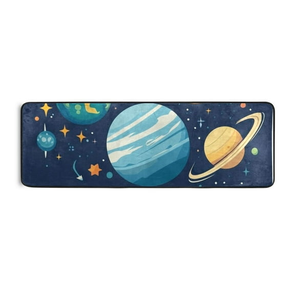 Cartoon Solar System Planet Runner Rug for Hallways Kitchen Non Slip 2'x 6' Washable Hall Carpet for Bedroom Entryway Laundry Room