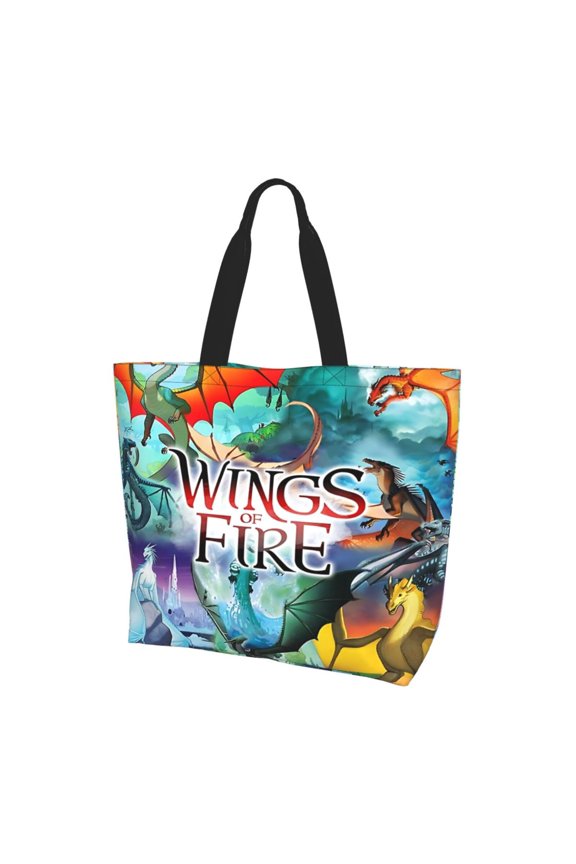 Cartoon Wings Dragon Fire Totes Bag Shopping Shoulder Bags For Women Foldable Travel Work Large Reusable Portable Grocery Bag