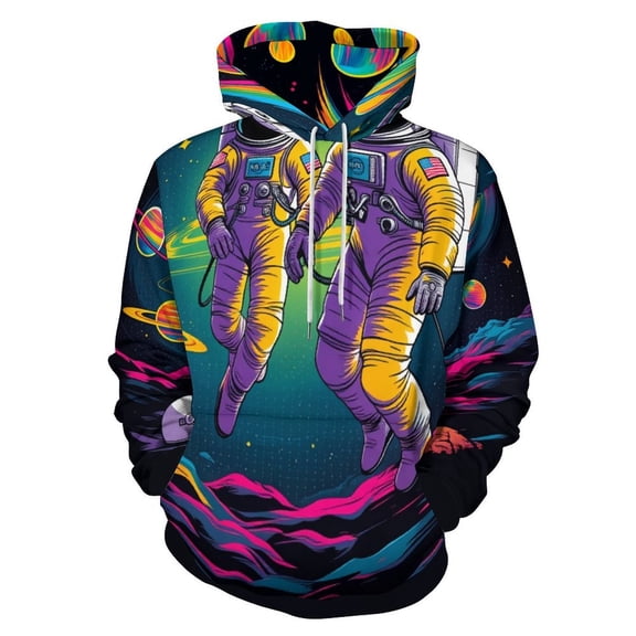 Cartoon Space Astronaut Planet (17)-1 Men's Women Vintage 3D Hooded Sweatshirt - All-Season Loose Fit Streetwear