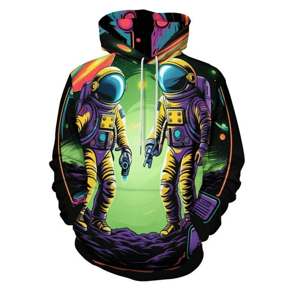 Cartoon Space Astronaut Planet (17)-2 Men's Women Vintage 3D Hooded Sweatshirt - All-Season Loose Fit Streetwear