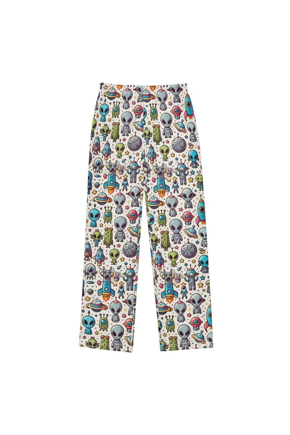 Cartoon Space Background with Many Alient Christmas Pajama Pants Soft and Lightweight Elastic Waistband Christmas Pajama Pants