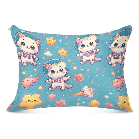 Cartoon Space Cat Plush Pillow Cases Standard Size Ultra Soft Warm Pillowcases with Zipper 20"x26"