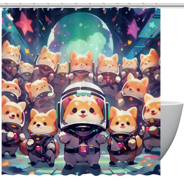 Cartoon Space Dog Shower Curtain for Bathroom, Aesthetics Patterns