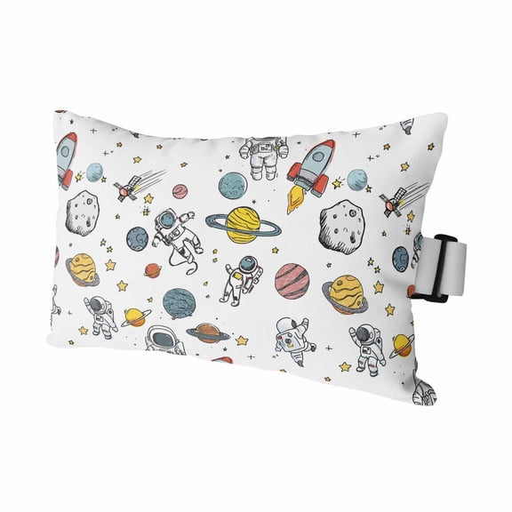 Cartoon Space Outdoor Pillows for Chaise Lounge Chair Waterproof Lumbar Pillows with Insert&Adjustable Elastic Strap Beach Headrest Pillow Funny Cute Rocket Planet Neck Pillow for Patio Pool 11"x16"