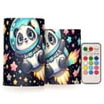 thumbnail image 1 of Cartoon Space Panda and Star Flickering Flameless LED Candles set of 2 Battery Operated 18-Key Remotes Timer Halloween Fall Decor D3''xH4''5'', 1 of 7