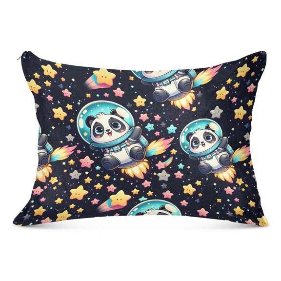 Cartoon Space Panda and Star Plush Pillow Cases Standard Size Ultra Soft Warm Pillowcases with Zipper 20"x26"