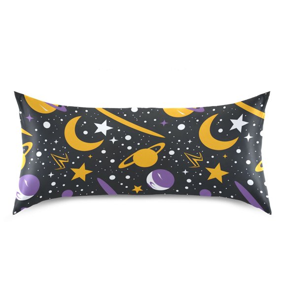 Cartoon Space Pattern Pillow Case Standard Size Silky Satin Pillow Cover for Bedroom 20x26 Inch