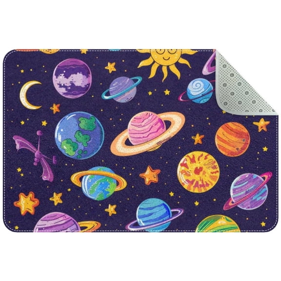 Cartoon Space Planets and Stars Elements Entryway Rug, 2x3 Area Rug Indoor Door Mat Non-slip Washable Floor Carpet Rug for Bedroom Office Dining Room Bathroom