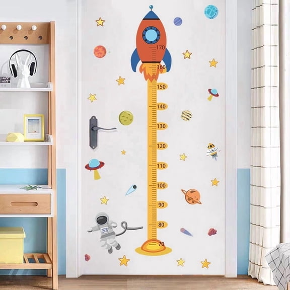 Cartoon Space Rocket Height Measurement Wall Sticker - Fun Growth Chart for Kids' Rooms