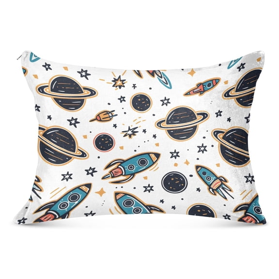 Cartoon Space Rockets and Planets Plush Pillow Cases Standard Size Ultra Soft Warm Pillowcases with Zipper 20"x26"