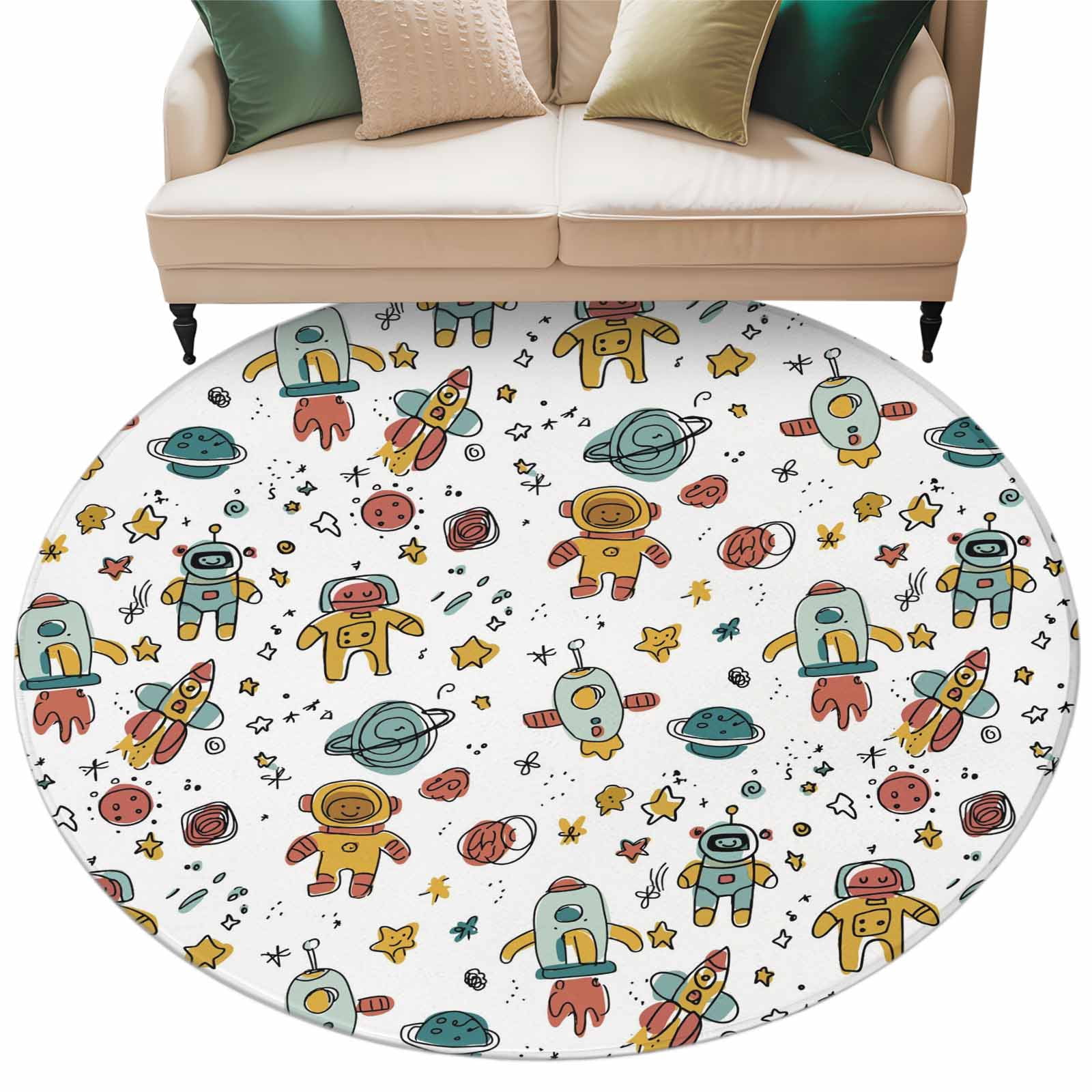 Cartoon Space Round Rug 7ft Washable Circle Rugs Non Slip Funny Cute ...