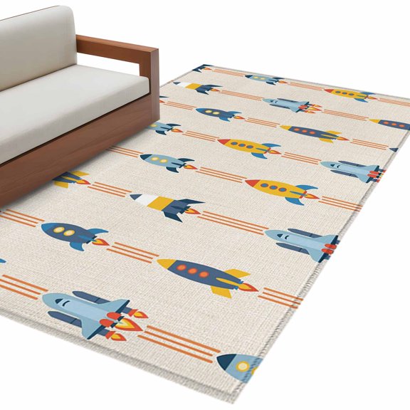 Cartoon Space Shuttle Area Rug 3x5 Washable Rug Non Slip Spaceship Galaxy Shuttlecraft Universe Large Area Rug Indoor Floor Carpet for Entryway Bedroom Kitchen Living Room Office Dining Room Nursery