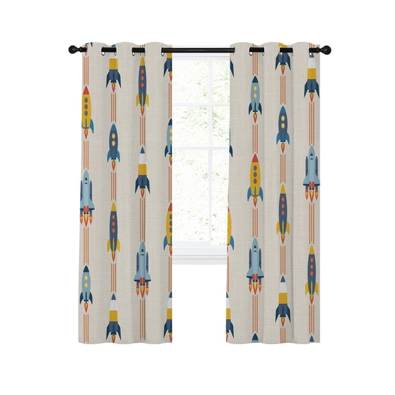 Cartoon Space Shuttle Blackout Curtains 39 Inches Length, Spaceship Galaxy Shuttlecraft Universe Window Treatment Thermal Insulated Drapes for Bedroom Living Room 2 Panels 55x39 Inches