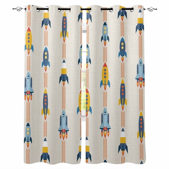 Cartoon Space Shuttle Kitchen Curtains Spaceship Galaxy Shuttlecraft Universe Cafe Short Curtains for Bathroom Blackout Window Curtain Small Window Tier Drapes for Bedroom Living Room 27.5"x39"x2