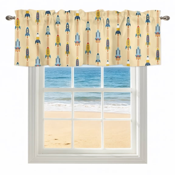 Cartoon Space Shuttle Kitchen Valances for Windows 42x12 Inch Kitchen Curtains Valances Rod Pocket Spaceship Galaxy Universe Yellow Bathroom Window Valances for Window Treatment Decor