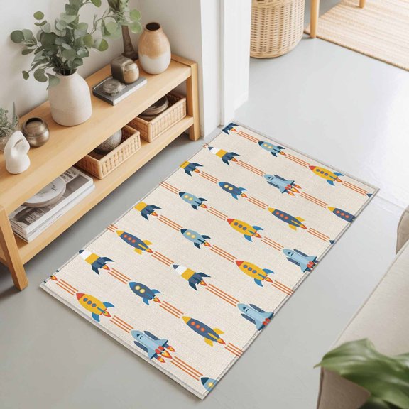 Cartoon Space Shuttle on Linen Rectangle Rug 2'x3' Modern Shuttlecraft Universe Washable Area Rugs for Living Room Bedroom Entryway Non Slip Entrance Door Mat Indoor Floor Carpet