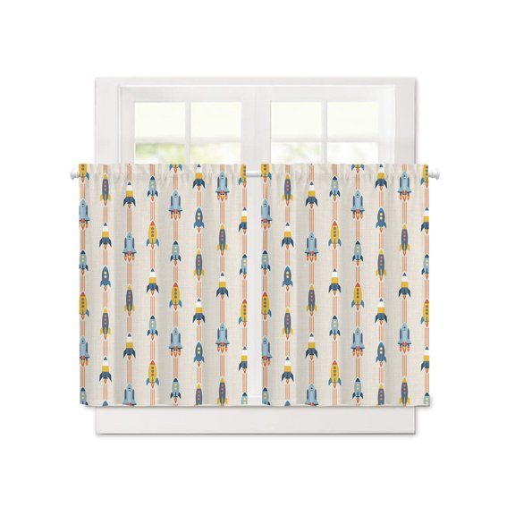 Cartoon Space Shuttle on Linen Short Blackout Curtains 36 Inch Long,Modern Shuttlecraft Universe Rod Pocket Kitchen Curtains,2 Panels Thermal Insulated Room Darkening Drapes for Bedroom,30"W x 36"L