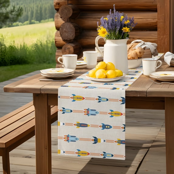 Cartoon Space Shuttle on Linen Table Runner 13x72in Non-Slip Cotton ...