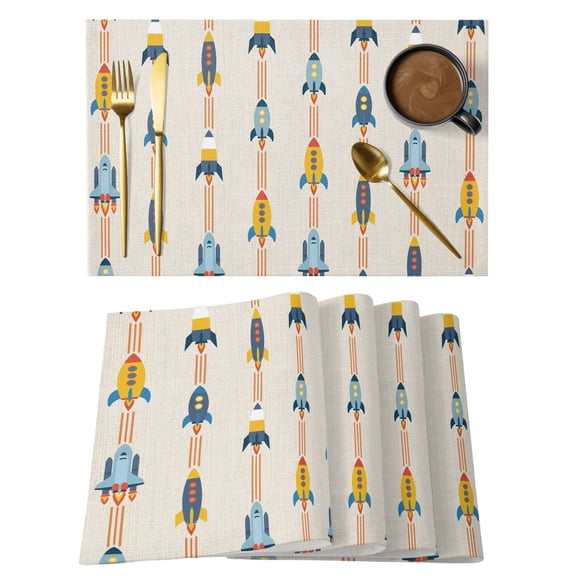 Cartoon Space Shuttle Placemats Set of 4 Spaceship Galaxy Shuttlecraft Universe Place Mats Indoor Wipeable Table Mats Washable Cloth Dining Table Placemats for Kitchen Holiday Party Decor 13x19 Inch
