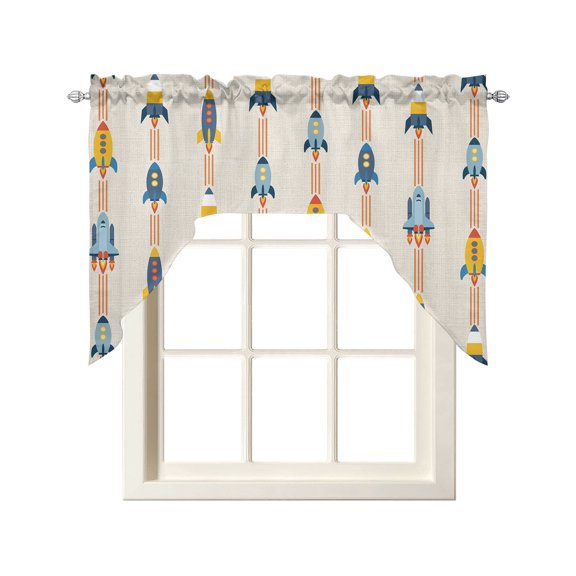 Cartoon Space Shuttle Swag Curtains for Kitchen Spaceship Galaxy Shuttlecraft Universe Valances for Windows Small Window Treatment Short Topper for Cafe Bedroom Bathroom Living Room Decor 56x36 Inch