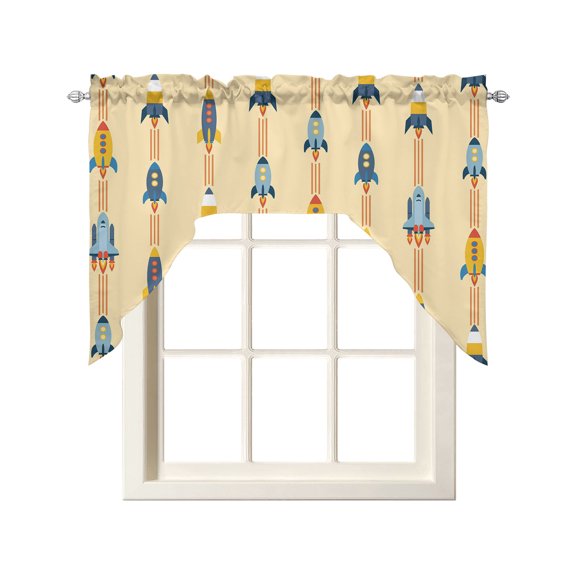 Cartoon Space Shuttle Swag Valances for Windows, Spaceship Galaxy Universe Yellow Swag Curtains for Kitchen, Living Room, Small Window Treatments Drapes Curtains for Cafe, Bathroom, Bedroom, 56"x36"