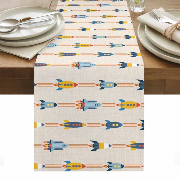 Cartoon Space Shuttle Table Runner Spaceship Galaxy Shuttlecraft Universe Tablerunners 13 x 70 Inch, Table Decorations Tabletop Scarf for Summer Gathering Holiday Farmhouse Kitchen Dining Decor
