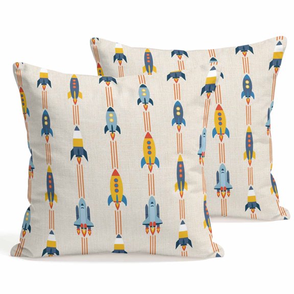 Cartoon Space Shuttle Throw Pillow Covers 20 x 20 Inch Pillow Covers Set of 2 Decorative Spaceship Galaxy Shuttlecraft Universe Cushion Case Square Cotton Linen Pillowcases with Zipper for Couch Bed