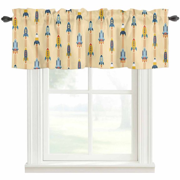 Cartoon Space Shuttle Valances for Windows Farmhouse Kitchen Curtains Valances Rod Pocket Valance Curtains for Windows Spaceship Galaxy Universe Yellow Window Valances for Bathroom Bedroom 42"x12"