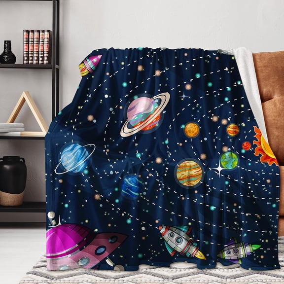 Cartoon Space Throw Blanket for Couch, Soft Comfortable Flannel Blanket Lightweight Warm Plush Fleece Blanket, 3D Printed Decorative Fuzzy Throws for All Season (Cartoon Space,50x60in)