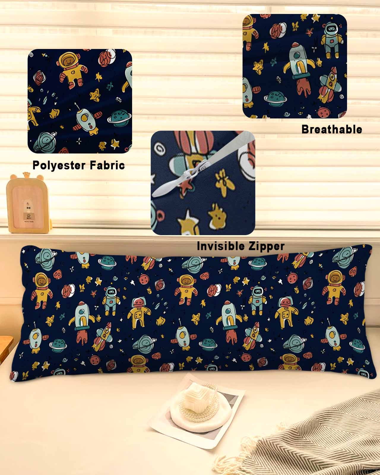 Cartoon Space Throw Pillow Covers, Funny Cute Rocket Planet Navy Blue ...