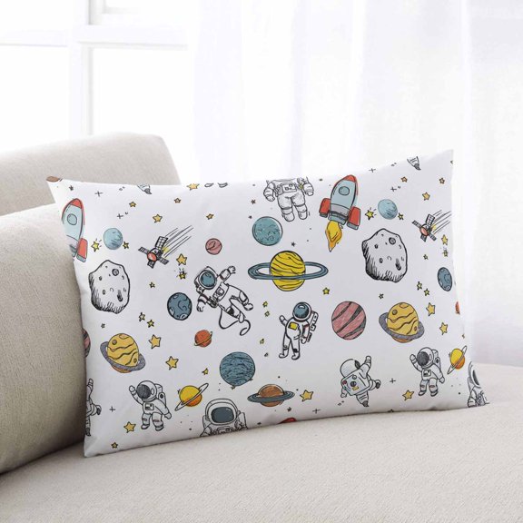 Cartoon Space Throw Pillow Covers, Funny Cute Rocket Planet Soft Breathable Pillow Cases with Invisible Zipper for Sleeping, Standard Pillowcases for Couch Bed Sofa Chair 20x26 Inches