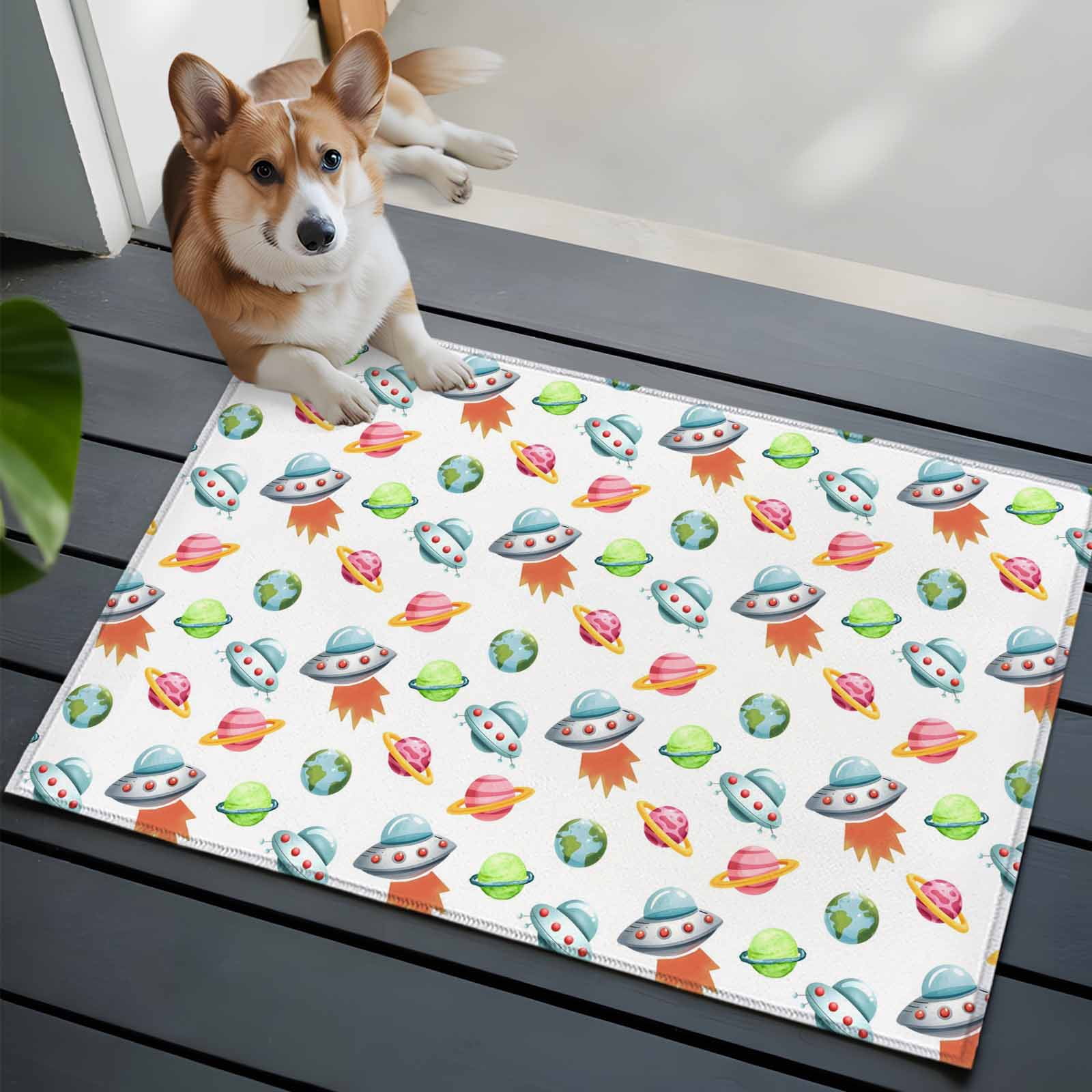 Spacecraft Rug Cartoon Spacecraft Front Door Rugs 2x3 ft Green Red Planet Abstract ...